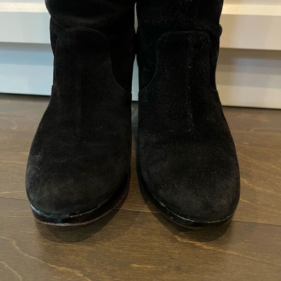 Robert Clergerie Black Boots Chunky Heel Suede Patent Leather Platform 6.5 - Picture 9 of 14